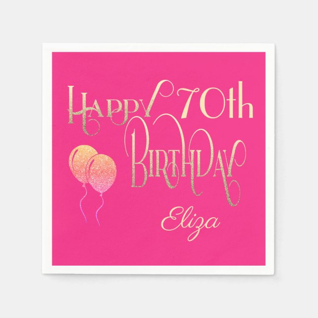 Servilleta De Papel Feliz 70 cumpleaños guión decorativo rosado dorado (Anverso)