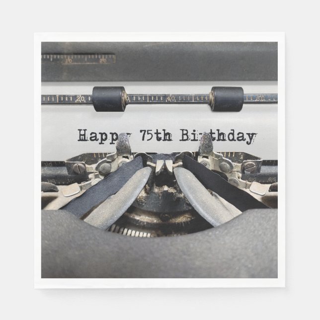 Servilleta De Papel Feliz 75.º cumpleaños, máquina de escribir retro (Anverso)