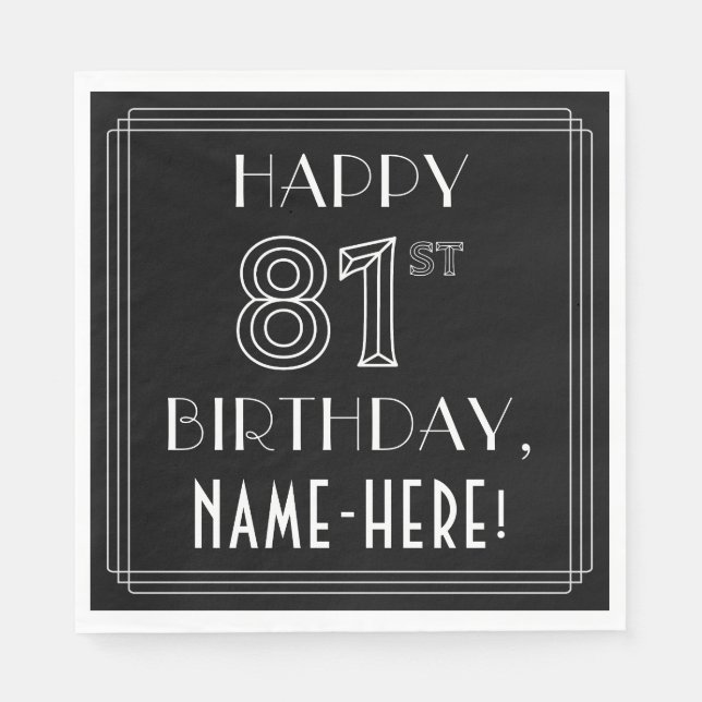 Servilleta De Papel FELIZ 81º CUMPLEAÑOS; Estilo Art Deco; Nombre pers (Anverso)