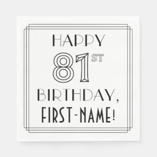 Servilleta De Papel FELIZ 81º CUMPLEAÑOS; Estilo Art Deco; Nombre pers