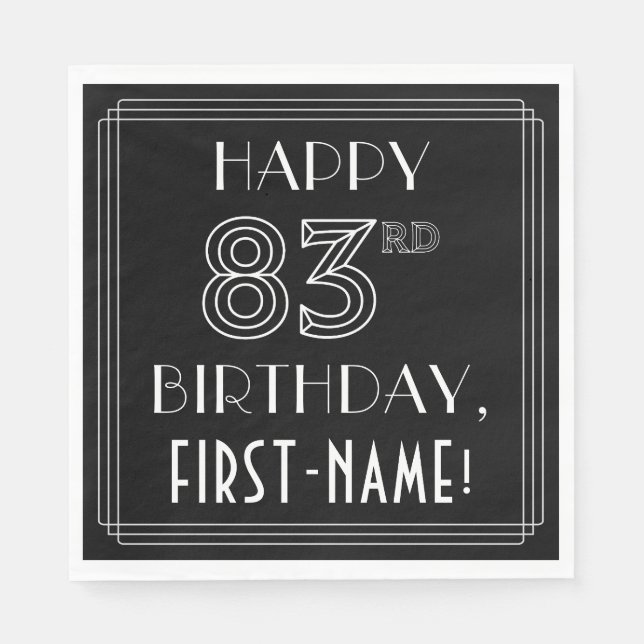 Servilleta De Papel FELIZ 83º CUMPLEAÑOS; Estilo Art Deco; Nombre pers (Anverso)
