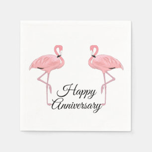 Servilleta De Papel Feliz Aniversario Clásicos Flamingos Rosas