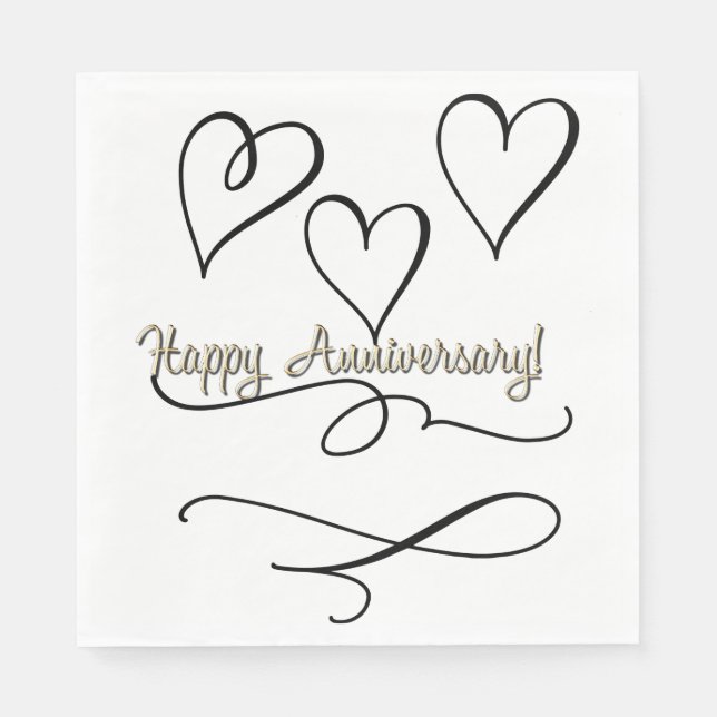 Servilleta De Papel Feliz Aniversario Corazones  (Anverso)