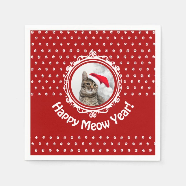 Servilleta De Papel "¡Feliz Año Miau!" Napkin de papel para Navidades  (Anverso)
