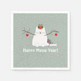 Servilleta De Papel '¡Feliz Año Miau!' Snowcat