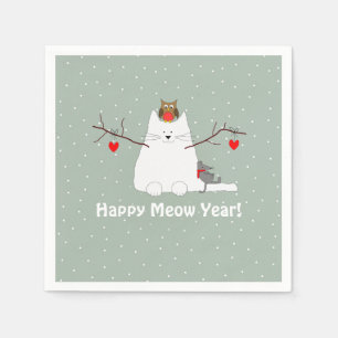 Servilleta De Papel '¡Feliz Año Miau!' Snowcat