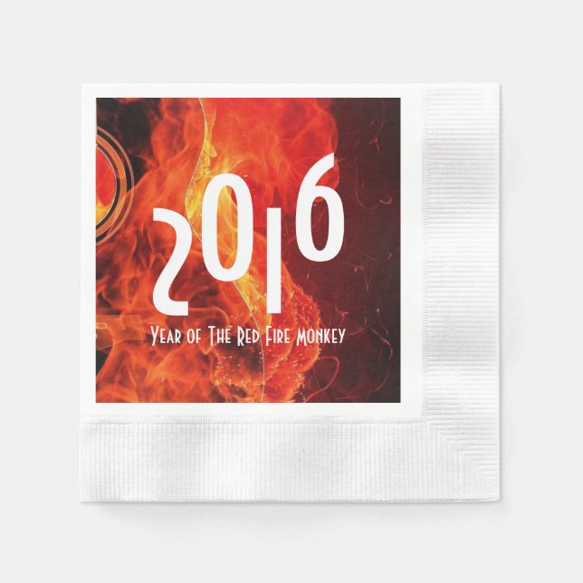 Servilleta De Papel Feliz Año Nuevo 2016, el mono rojo de fuego (Anverso)