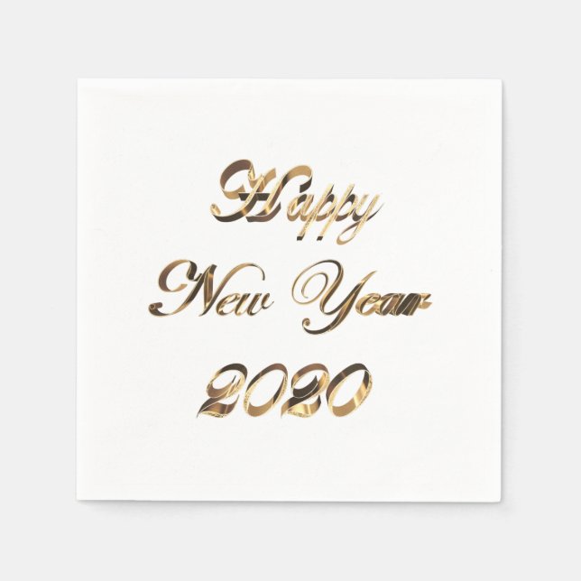 Servilleta De Papel Feliz Año Nuevo 2020 Elegante Faux Golden Script (Anverso)