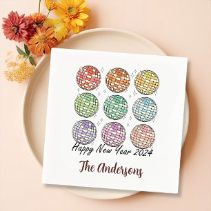 Servilleta De Papel Feliz Año Nuevo 2024 Disco Ball Año Nuevo