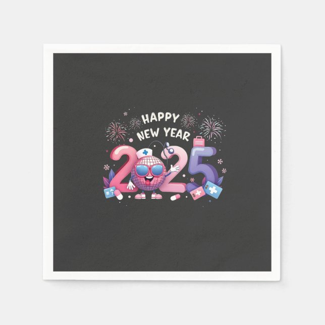 Servilleta De Papel Feliz Año Nuevo 2025 Enfermería Disco Ball Healthc (Anverso)
