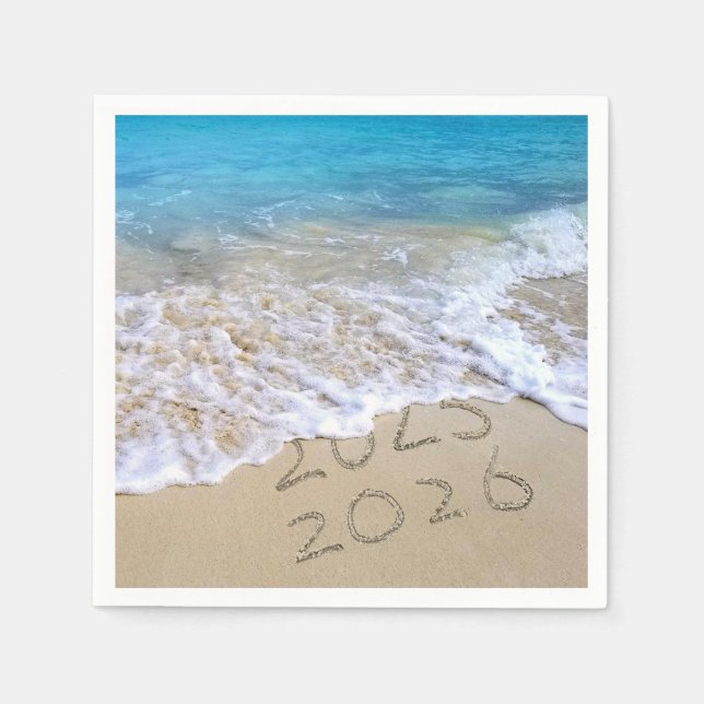 Servilleta De Papel Feliz Año Nuevo 2026 Ocean Beach (Anverso)