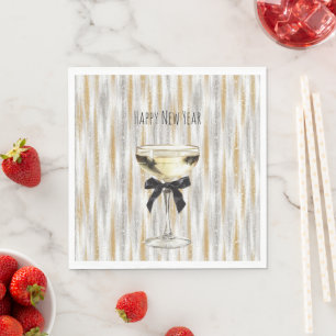 Servilleta De Papel Feliz Año Nuevo Arco Negro Champagne Oro Plata