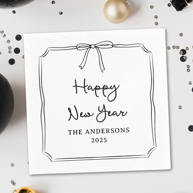 Servilleta De Papel ¡Feliz Año Nuevo! Bow blanco y negro personalizado (Subido por el creador)