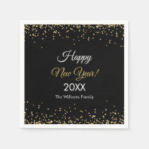 Feliz Año Nuevo Brillante Dorado Fiesta Negra