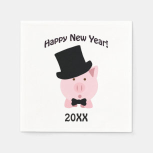 Servilleta De Papel ¡Feliz Año Nuevo! Cerdo Dapper