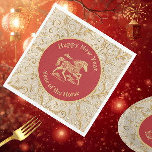 Servilleta De Papel Feliz Año Nuevo Chino del Caballo Elegante Dorado 