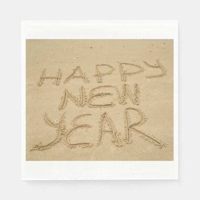 Servilleta De Papel Feliz Año Nuevo en arena (Anverso)