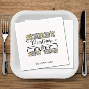 Servilleta De Papel Feliz Año Nuevo Feliz Navidad con plata y oro