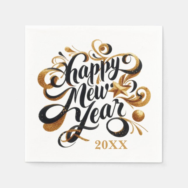 Servilleta De Papel Feliz Año Nuevo fiesta añadir fecha (Anverso)