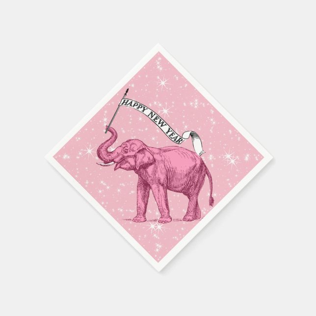 Servilleta De Papel Feliz Año Nuevo Fiesta de cócteles para elefantes  (Borde)
