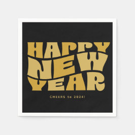 Servilleta De Papel Feliz Año Nuevo fiesta diversión moda retro oro ne