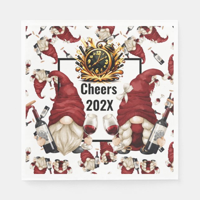 Servilleta De Papel Feliz Año Nuevo Gnomes (Anverso)