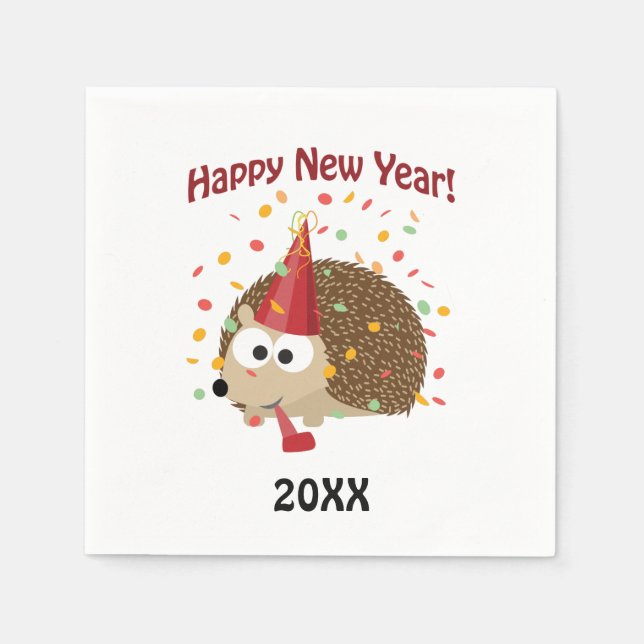 Servilleta De Papel ¡Feliz Año Nuevo! Hedgehog (Anverso)