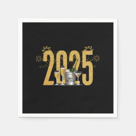 Servilleta De Papel Feliz Año Nuevo - Napkin negro