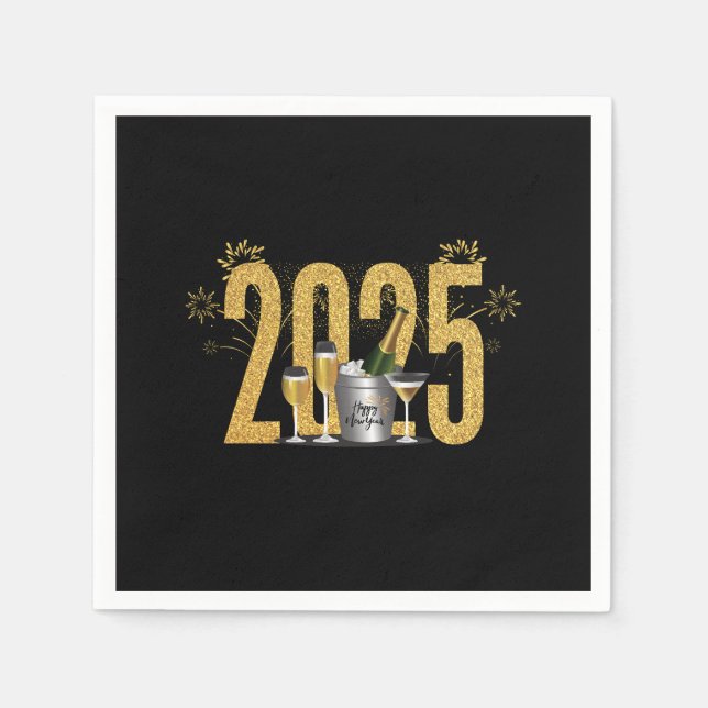 Servilleta De Papel Feliz Año Nuevo - Napkin negro (Anverso)