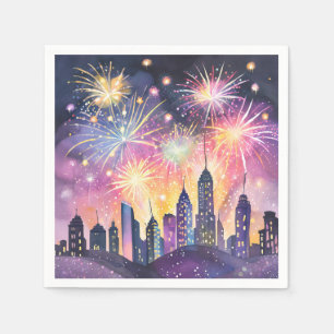 Servilleta De Papel Feliz Año Nuevo Noche de Ciudad de Fuegos Artifi