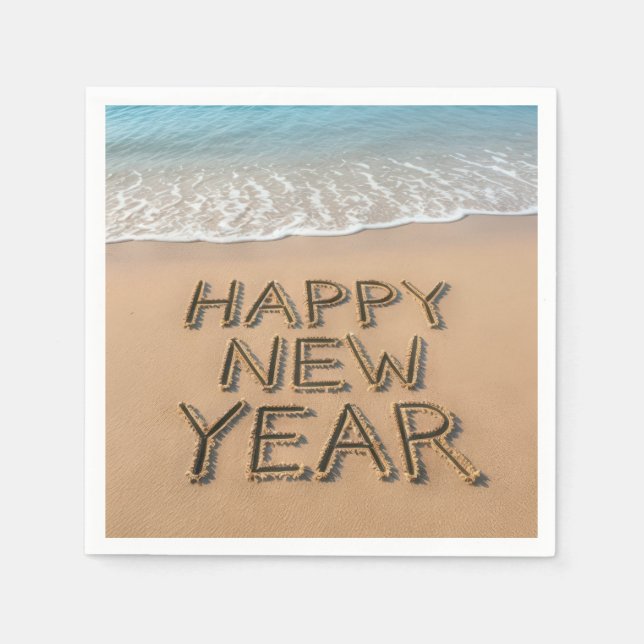 Servilleta De Papel Feliz Año Nuevo Orilla del Mar (Anverso)