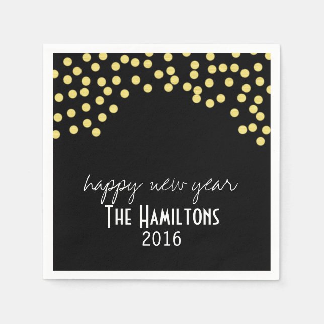 Servilleta De Papel Feliz Año Nuevo Purpurina Cocktail Fiesta Napkin (Anverso)