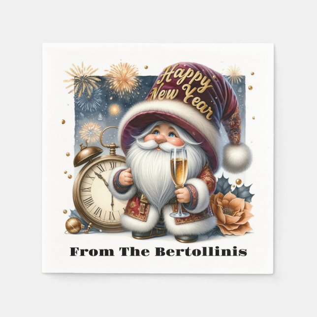 Servilleta De Papel ¡Feliz Año Nuevo! Serie Gnomos (Anverso)