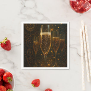 Servilleta De Papel Feliz Año Nuevo Steampunk Champán Glam