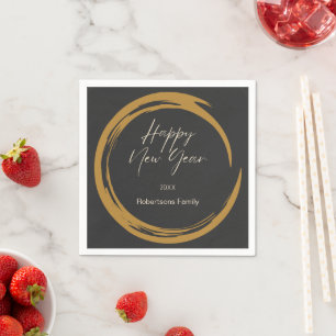 Servilleta De Papel Feliz Año Nuevo texto anillo de mancha de oro gris