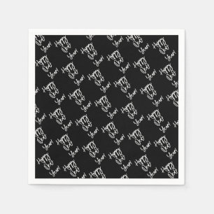 Servilleta De Papel ¡Feliz Año Nuevo! Tipografía moderna Blanco negro