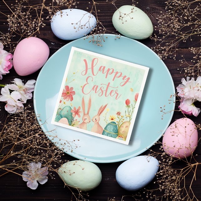 Servilleta De Papel Feliz Año Pascua (Happy Easter light green watercolor Napkin)