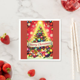 Servilleta De Papel "Feliz Árbol de Navidad con adornos coloridos