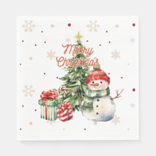 Servilleta De Papel Feliz árbol de Navidad Snowman y presente