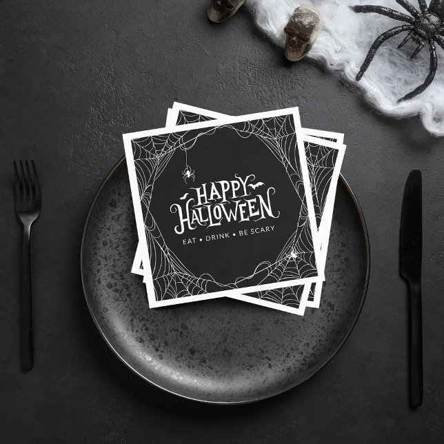 Servilleta De Papel Feliz bebida de la Araña de Halloween (Happy Halloween Spider Web Eat Drink Be Scary Napkins)