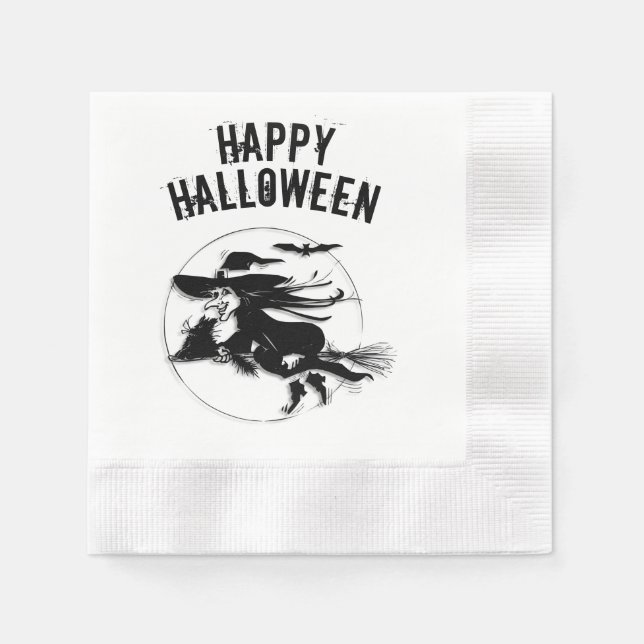 Servilleta De Papel Feliz Bruja de Halloween (Anverso)