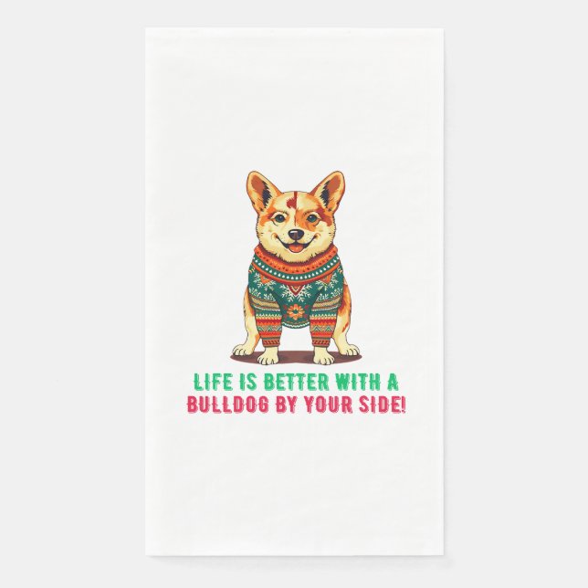 Servilleta De Papel Feliz bulldog navideño (Anverso)