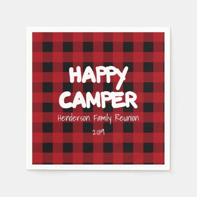 Servilleta De Papel Feliz Camper Red y Black Buffalo Plantado (Anverso)