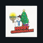 Servilleta De Papel Feliz Chrismukkah con Snowman y Menorah<br><div class="desc">Añada nuestros diseños divertidos,  Snowman,  Menorah y de árboles de Navidad a su fiesta Chrismukkah este año.</div>