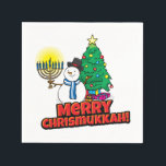 Servilleta De Papel Feliz Chrismukkah con Snowman y Menorah<br><div class="desc">Añada nuestros diseños divertidos,  Snowman,  Menorah y de árboles de Navidad a su fiesta Chrismukkah este año.</div>