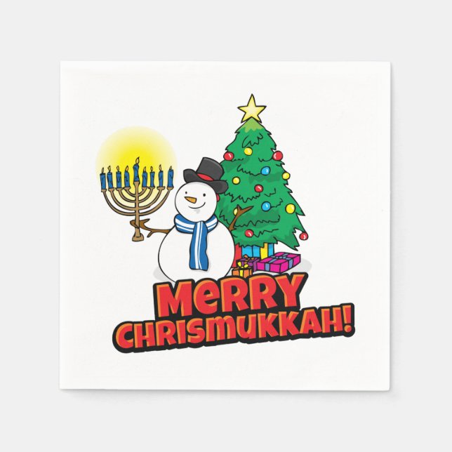 Servilleta De Papel Feliz Chrismukkah con Snowman y Menorah (Anverso)