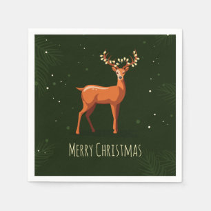 Servilleta De Papel Feliz ciervo navideño con guirnaldas en los cuerno