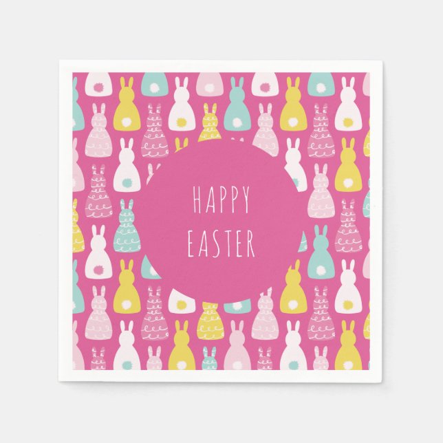 Servilleta De Papel Feliz Conejo Conejo Conejo Conejo Rosa de Pascua (Anverso)