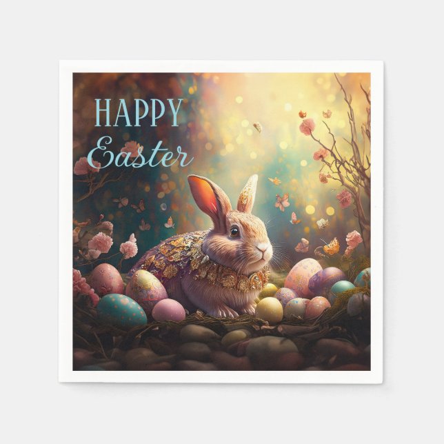 Servilleta De Papel Feliz Conejo de Pascua con huevos de Pascua (Anverso)