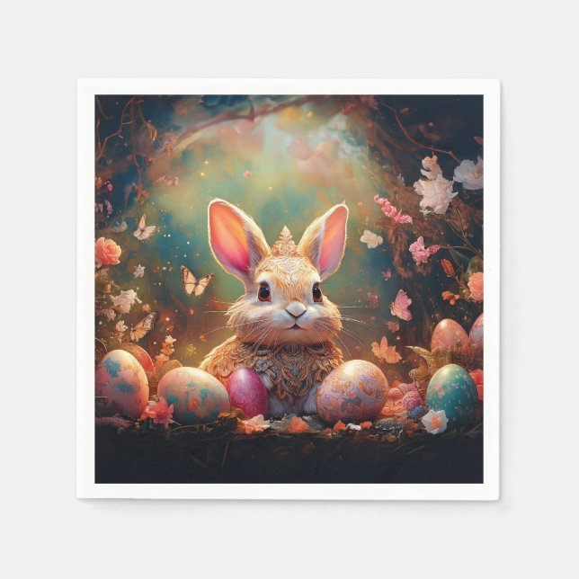 Servilleta De Papel Feliz Conejo de Pascua con huevos de Pascua (Anverso)